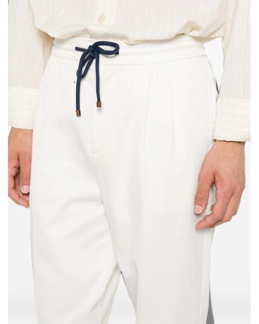 Brunello Cucinelli White Drawstring-Fastening Pleated Trousers for men
