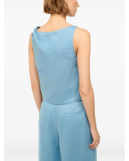 Staud Blue Boa Boat-Neck Linen Tank Top