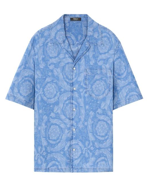 Camisa con motivo floral Versace de hombre de color Blue