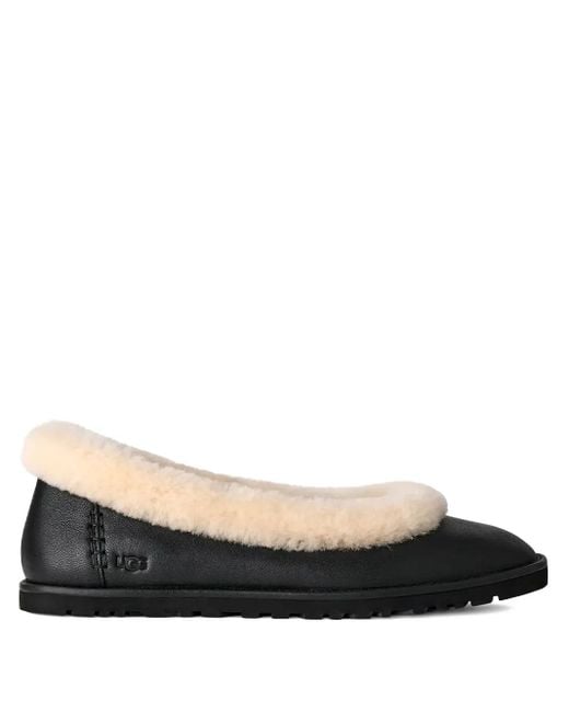 Ugg Black Fur Trim Ballerina Shoes