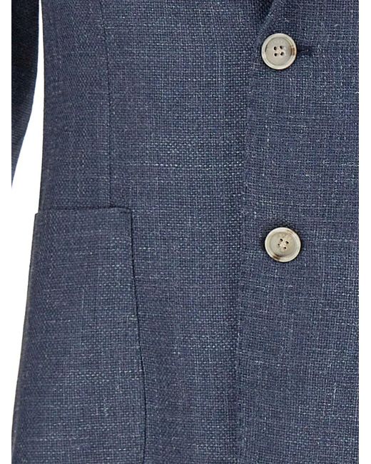 Barba Napoli Blue Buttoned Patch-Pockets Blazer for men