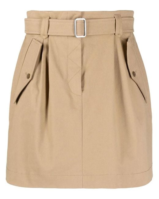 Alberta Ferretti Natural Belted-Waist Cargo-Pocket Skirt
