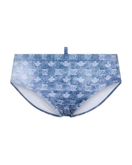 DSquared² Blue Monogram-Pattern Swim Brief for men