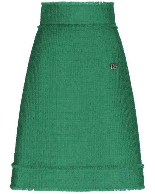 Dolce & Gabbana Green Raschel Tweed Midi Skirt