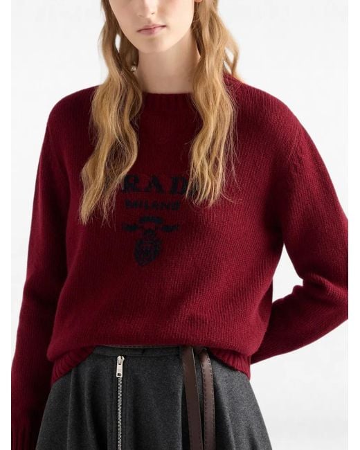 Prada Red Rundhals-Pullover Mit Logo