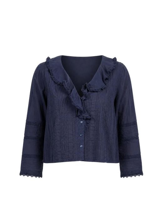 Doen Blue Huguette Ruffled Pin-Tucked Blouse