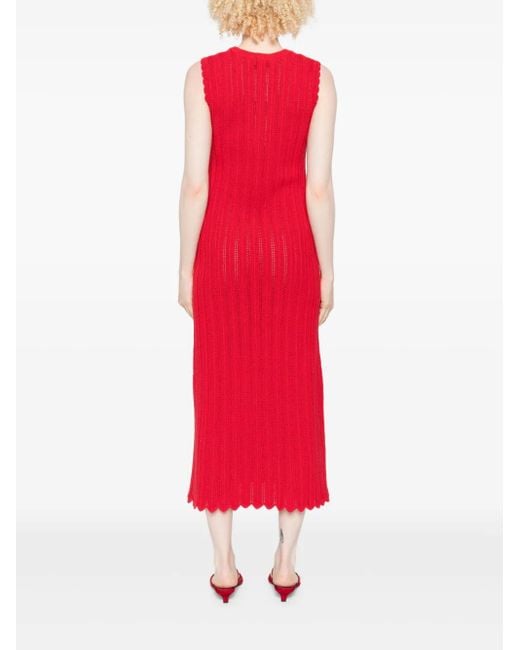 Altuzarra Red Scalloped-Trim Midi Dress