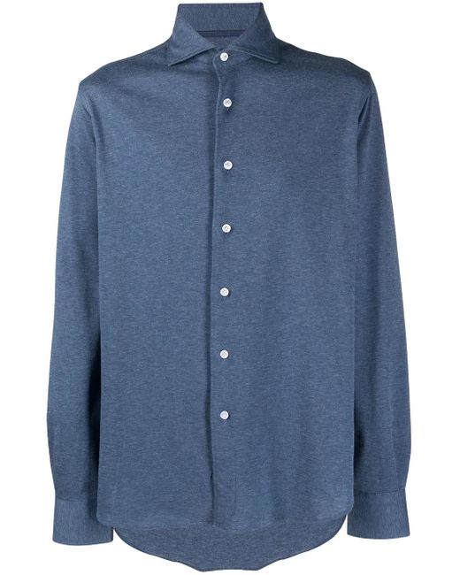 Orian Blue Spread Collar Piqué Shirt for men
