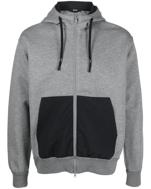 Herno Gray Layered-Effect Cotton-Blend Hoodie for men