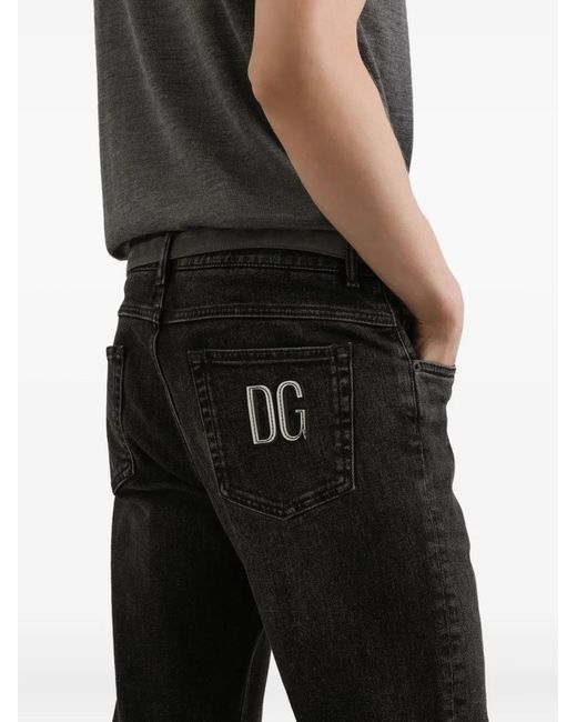 Dolce & Gabbana Black Logo-Patch Jeans for men