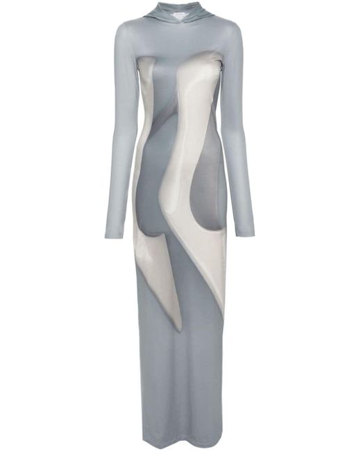 Acne Gray Stiletto-print Hooded Maxi Dress