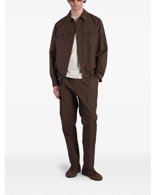 Grayed Brown Elasticated-Hem Button-Up Jacket for men