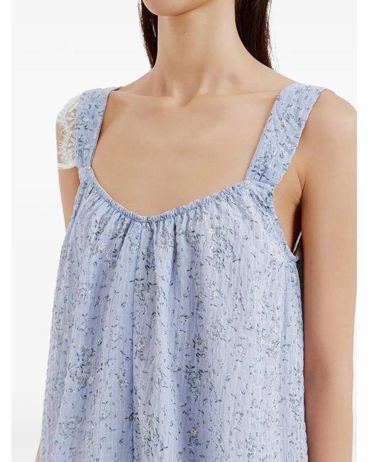 B+ AB Blue Floral-Print Lace-Trim Mini Dress