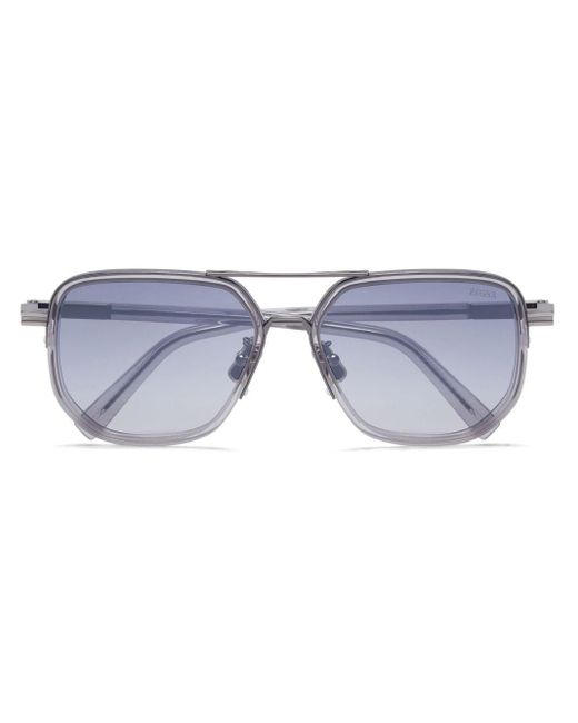 Zegna Blue Transparent Pilot-frame Sunglasses for men