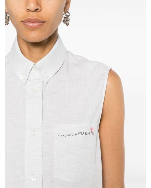 Chemise sans manches à logo brodé Marni en coloris White