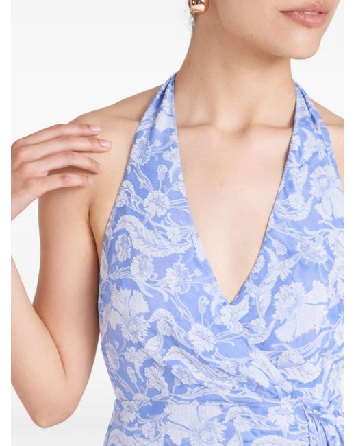 Temperley London Blue Floral Halter Dress