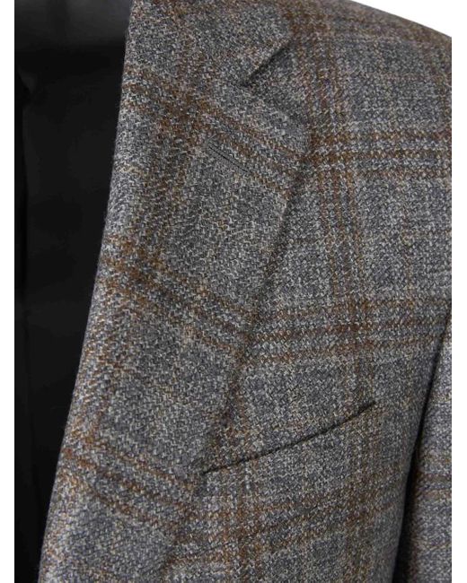 Canali Gray Checked Single-Breasted Blazer for men