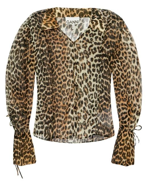 Ganni Multicolor Animal Print Long Sleeve Blouse