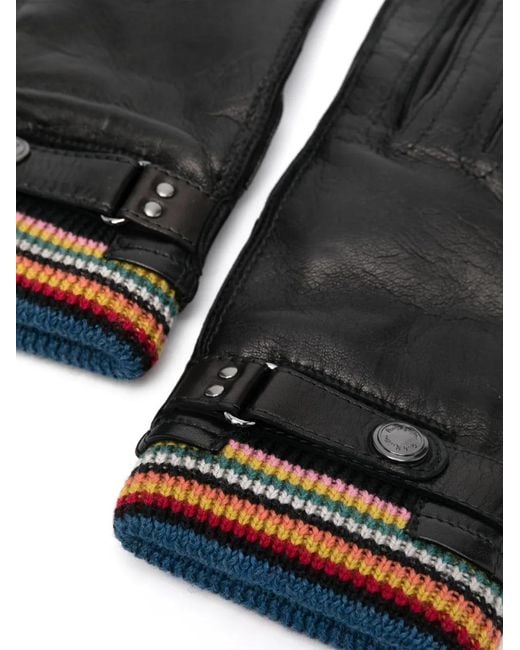 Paul Smith Black Big Stripe Cuff Gloves for men