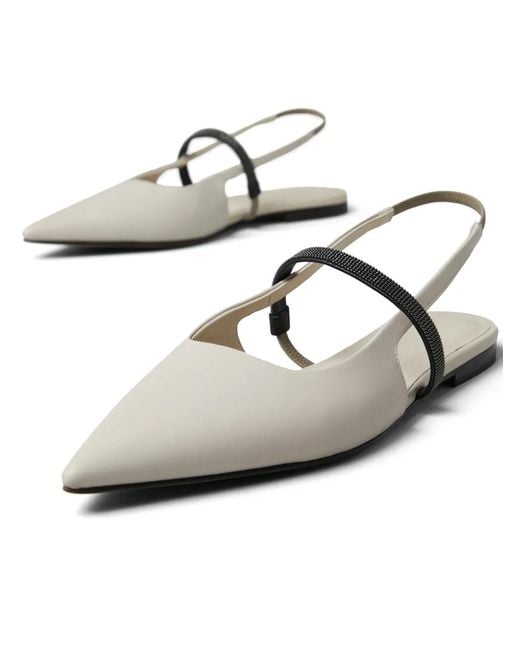 Brunello Cucinelli White Leather Slingback Ballet Flat