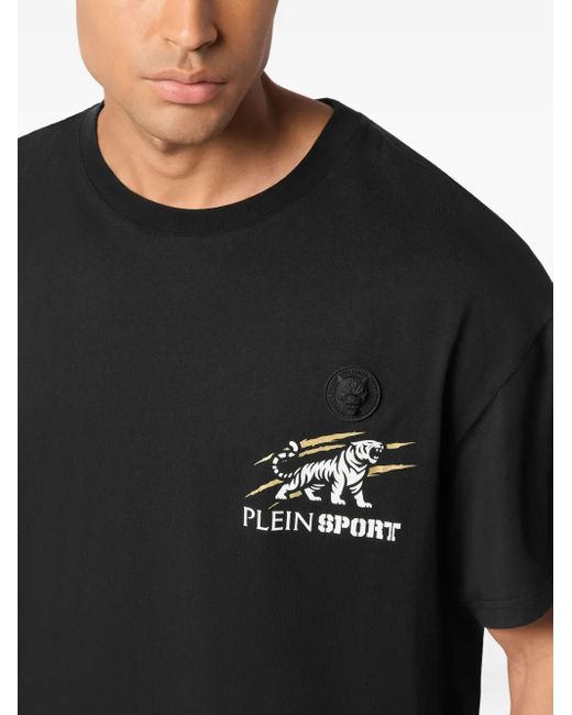 Philipp Plein Black Round Neck T-Shirt Tiger Scratch for men