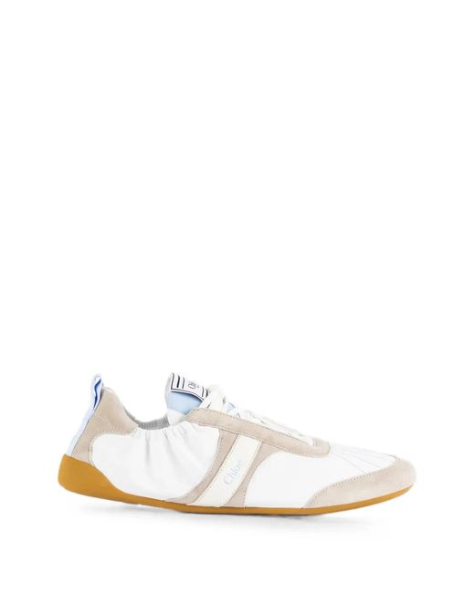 Chloé White Kick Suede-Panelled Sneakers