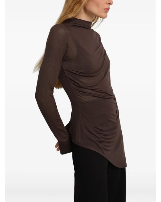 MARCELLA Brown Arden Asymmetric Pleated Top