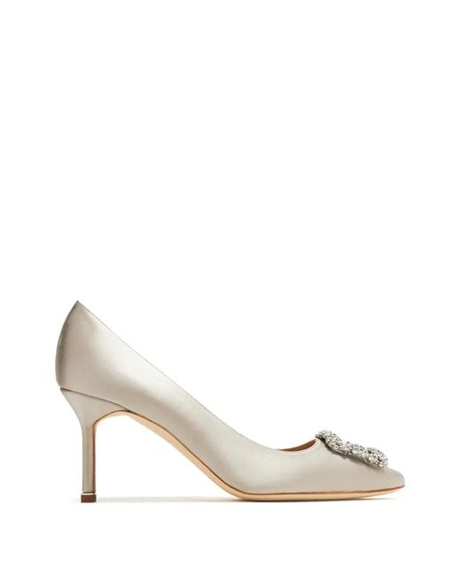 Manolo Blahnik Natural Hangisi 70 Crystal-Buckle Pumps