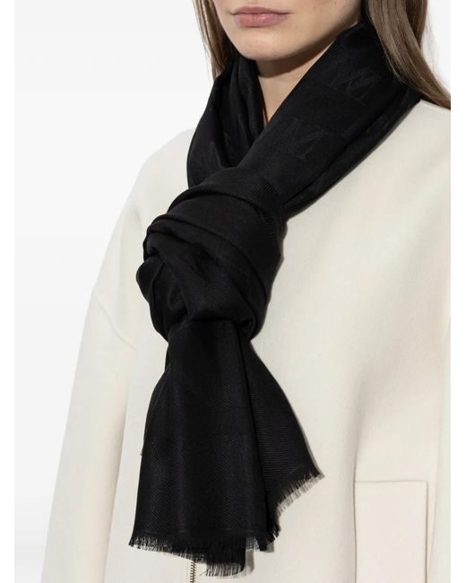 Max Mara Black Gelato Logo-Jacquard Scarf