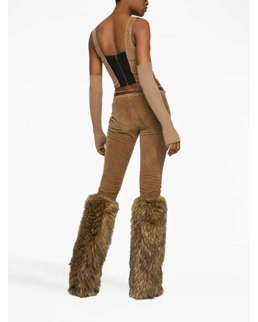 Dolce & Gabbana Brown Logo-Detailed Straight-Leg Wool Pants