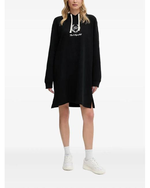 Karl Lagerfeld Black Logo-Embroidered Hooded Midi Dress