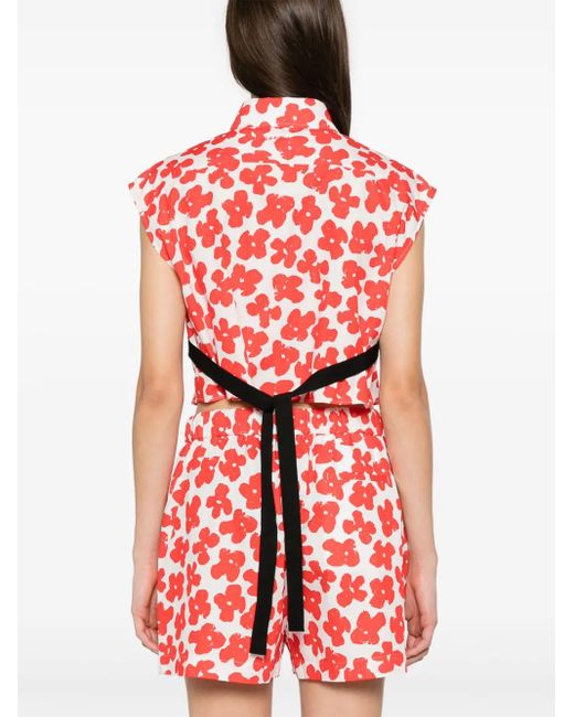 MSGM Red Floral-Print Shirt