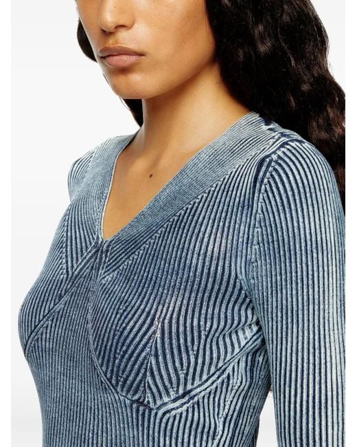 DIESEL Blue M-Milmo Ribbed V-Neck Top