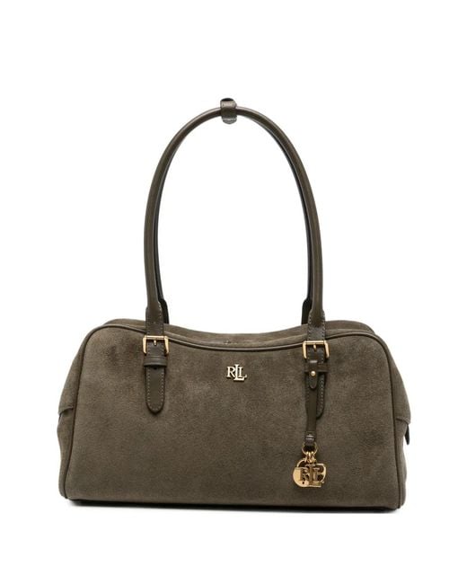 Ralph Lauren Metallic Logo-Plaque Suede Shoulder Bag