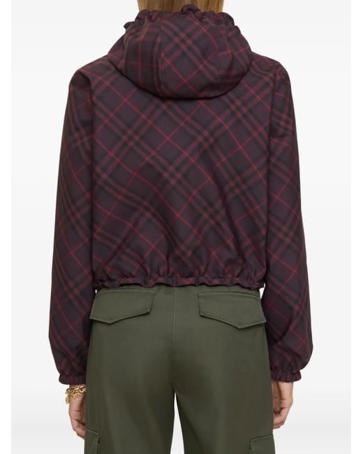 Burberry Purple Check-Pattern Hooded Cropped Jacket