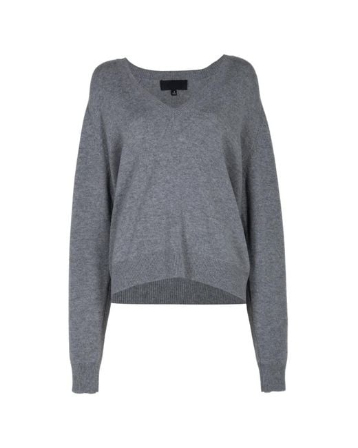 Nili Lotan Gray V-Neck Raglan-Sleeves Sweater