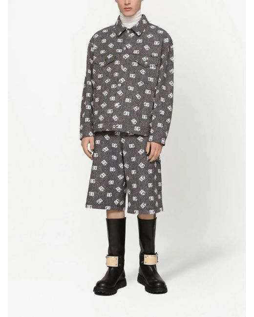 Dolce & Gabbana Gray Logo-Print Denim Cargo Shorts for men