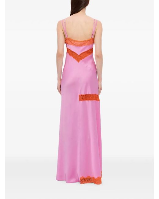 MSGM Pink Robe Longue À Empiècements En Dentelle