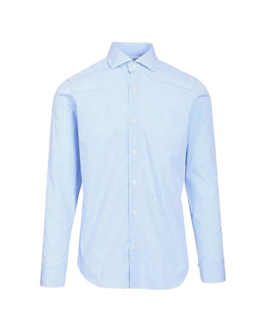 Al Duca D'aosta Blue Vichy Cotton Shirt for men
