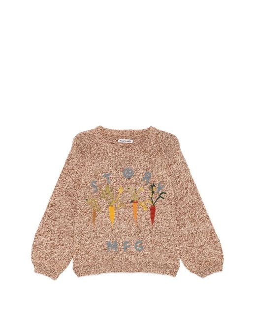 STORY mfg. Natural Graphic-Patched Round Neck Jumper