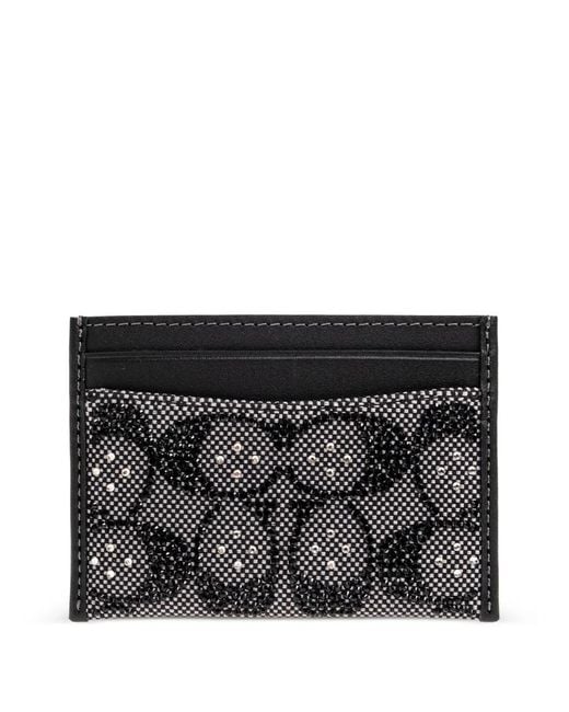 COACH Black Essential Card Case In Crystal Signature Jacquard