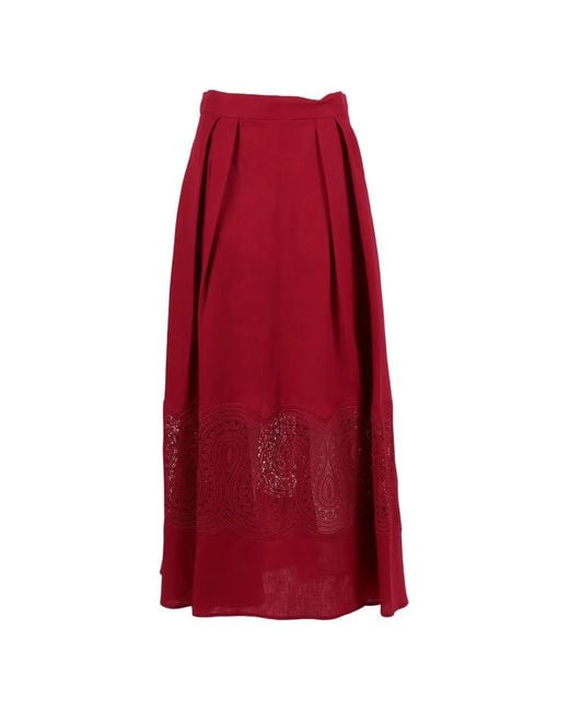 Clips Red Lace-Trim Pleated Skirt