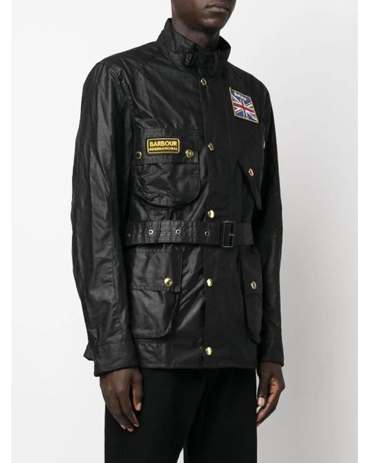 Barbour Black Logo-Patch High-Neck Coat for men