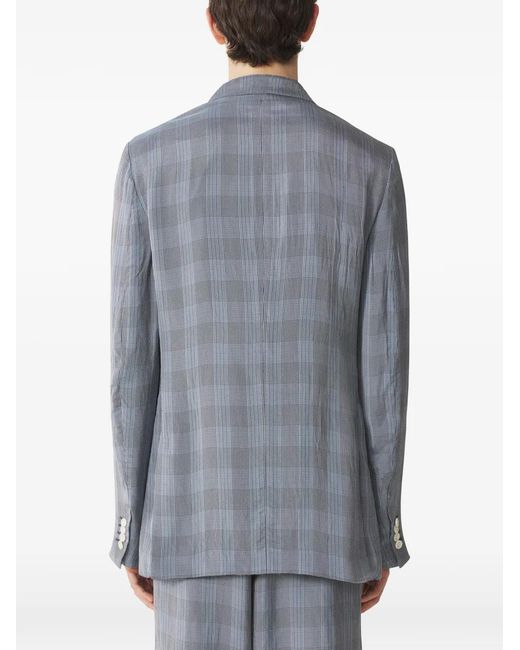 Lanvin Gray Double-Breasted Checked Blazer for men