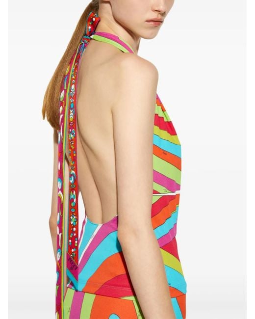 Emilio Pucci White Iride-Print Halterneck Top