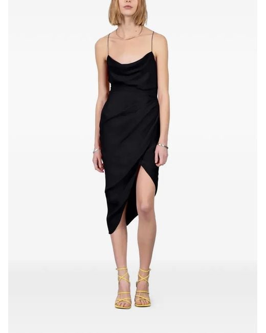 GAUGE81 Black Shiroi Draped Silk Asymmetric Dress