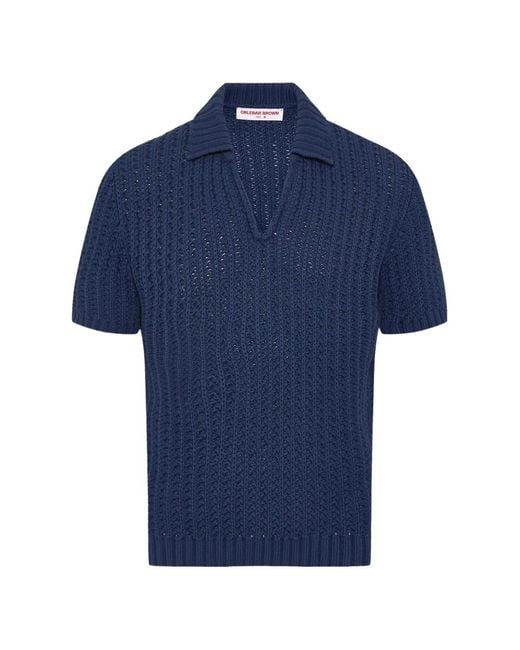 Orlebar Brown Blue Burnham Swift Open-Knit Polo Shirt for men