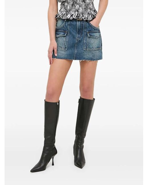 Miss Sixty Blue Frayed-Hem Mini Denim Skirt