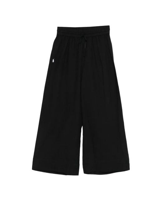 Polo Ralph Lauren Black Drawstring Embroidered-Logo Trousers