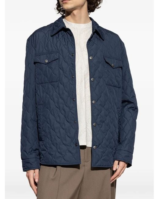 Etro Blue Quilted Pocket Overshirt for men